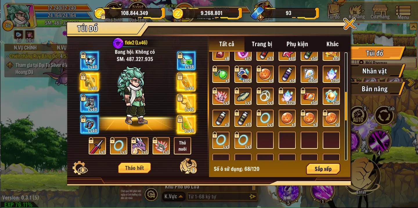 acc ngon giá rẻ đồ +5 +6, cải trang grandis 60n, dư 9tr zeni không khóa, dư 6 viên nro 2 sao, và nhiều tài nguyên như hình