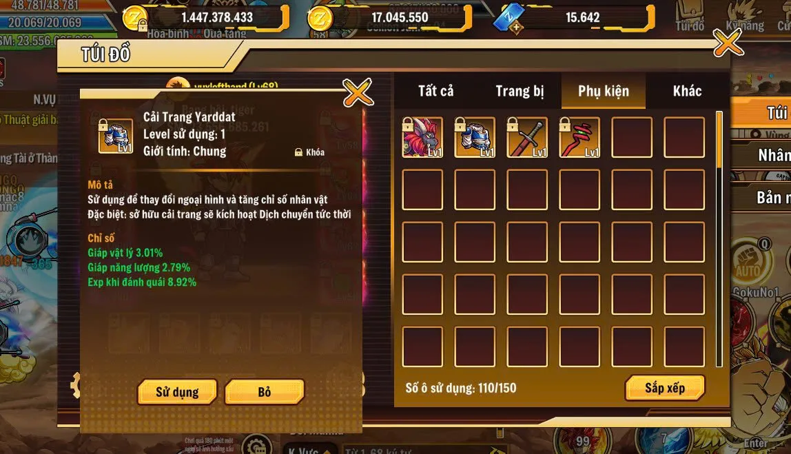 Siêu phẩm goku full gói nhiều tài nguyên, 15k zgem, bộ nrtd, 1ty5 zeni,...